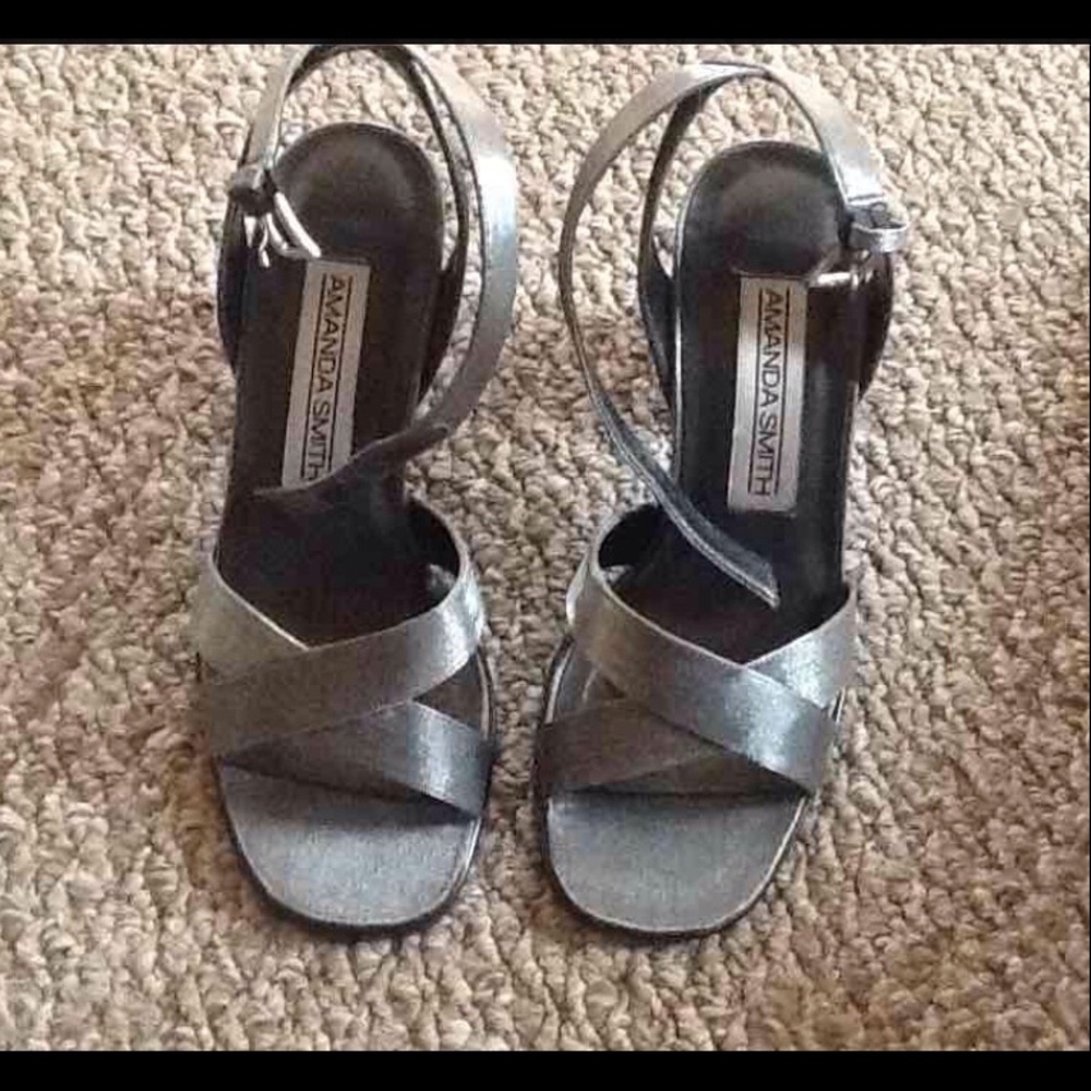 Pewter Color Sandals, chunky heel